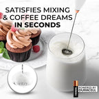 Zulay Kitchen Milk Frother Handheld Electric Whisk with AA Duracell Batteries – Durable Drink Mixer for Coffee, Lattes, Cappuccinos & More - White Rose Gold