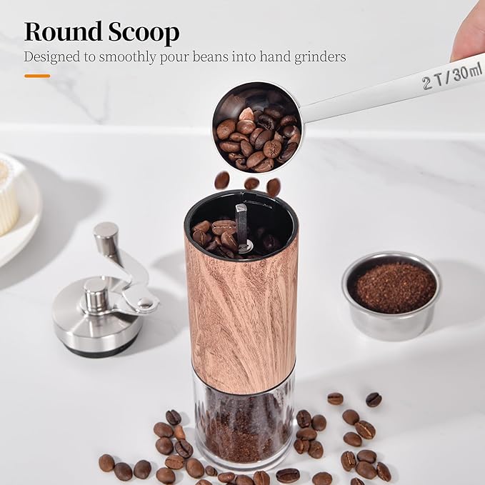 Long Handle Coffee Scoop: 18/8 Stainless Steel 5.98 Inch 2 Tablespoon Metal Measuring Spoon Tbsp Scoop for Coffee Beans, Grounds Coffee, Coffee Powder, Tea, Tall Jars (2Tbsp/30ml)