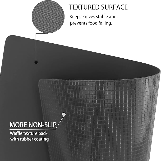 ZVP Plastic Cutting Boards for Kitchen, Flexible Cutting Mats, Gradient Gray Chopping Boards with Food Icon, Non-Slip, Non Porous, BPA Free, Dishwasher Safe