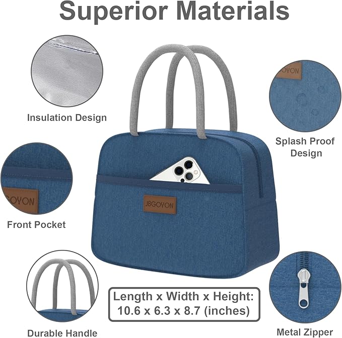 JBGOYON® Blue Bento Lunch Box Set - 3 Stackable Containers for Adults and Kids - Includes Lunch Bag, Leak-Proof and BPA-Free - Built-in Utensil Set and Snack Bag - Dishwasher Safe