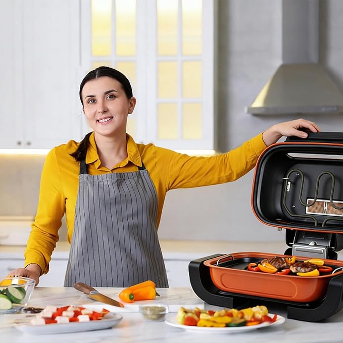 Electric Grill, Techwood 3-in-1 Indoor Grill Fish Roaster, Odor-Free 3-Layer Filter Korean BBQ Grill, Timer Control Knob, Double Sided Heating, Roast, Toast, Grill & More for Parties & Everyday Meals