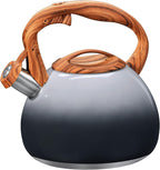 GGC Tea Kettle for Stove Top, 3.1QT/3L Whistling Tea Kettles for Boiling Water Coffee or Milk, Grey&Black Gradient kettle Pot with Wood Parttern Handle, Stainless Steel Pot for Home and Kitchen