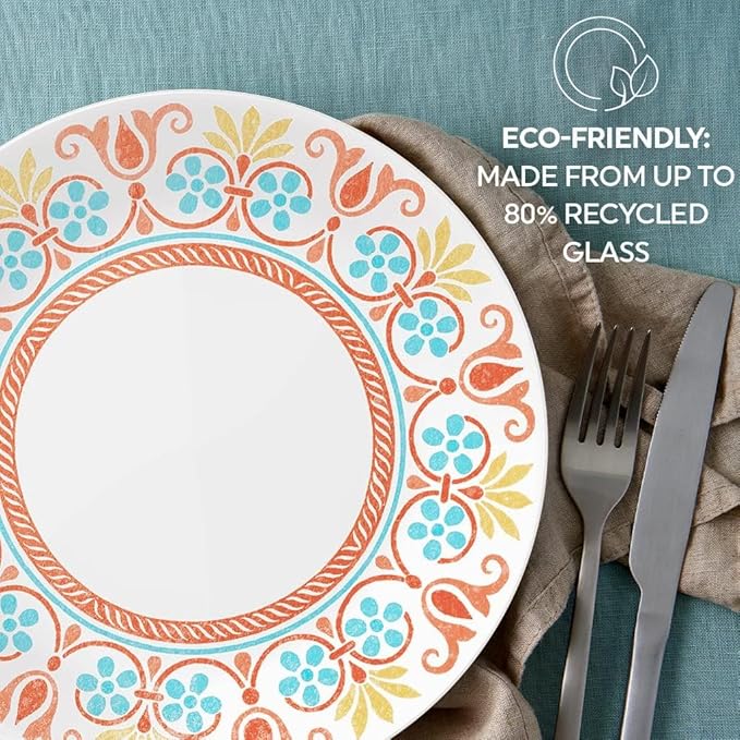 Corelle Terracotta Dreams Dinnerware Set for 6 18 Pieces Dinner Plates, Appetizer Plates, and 18 Oz Bowls Dishwasher, Microwave, and Freezer Safe Proudly Made in the USA