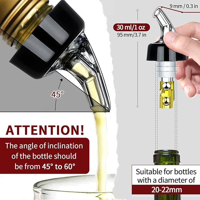Automatic Measured Bottle Pourer - Quick Shot Spirit Measure Pourer Drinks Wine Cocktail Dispenser Home Bar Tools - 1oz/30ml (6 pack)