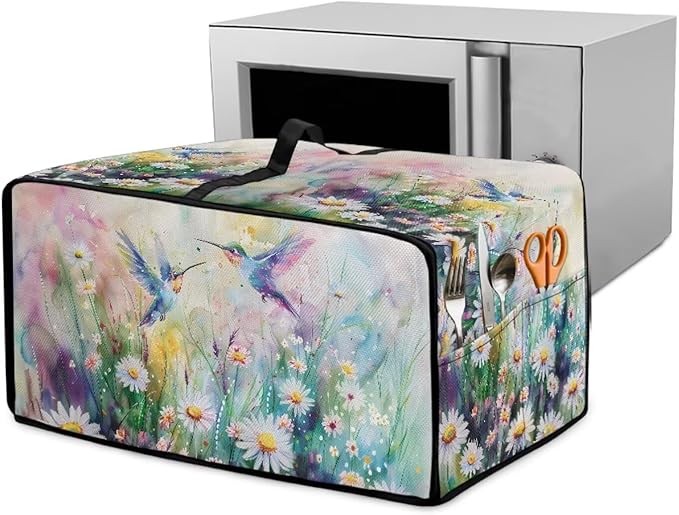 Watercolor Hummingbirds Daisy Print Toaster Oven Dust Cover, Heavy Duty Heat-resistant Microwave Oven Cover, Anti Fingerprint Air Fryer Covers (Small-14.5 * 18.46 * 9 inches)