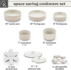 Country Kitchen Cookware Set with Removable Handle, Oven & RV Safe Pots and Pans Set, Cream, Original