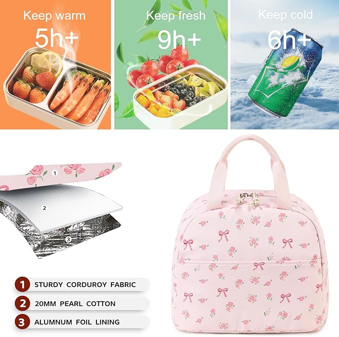 Bluboon Lunch Bag for Women Men Cute Lunch Tote Bags Reusable Insulated Lunch Box Large Capacity Reusable Insulated Cooler for Work Picnic or Travel