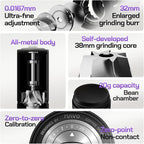 MAVO Manual Coffee Grinder, Shadow Wand Hand Coffee Grinder, Capacity 25g with CNC Stainless Steel Pentagon Conical Burr, Adjustable Setting, Burr Coffee Bean Grinder for Pour Over, Espresso (Silver)
