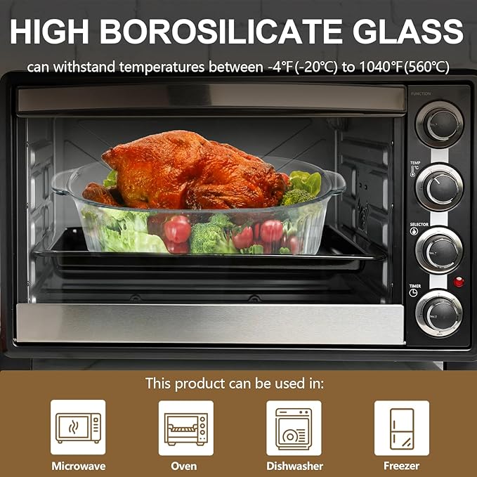 Luvan 2.8L/3Qt Glass Casserole Dish with Lid, Ribbed Oval Glass Baking Dish for Oven & Microwave, Clear Lead-Free Covered Casserole Cookware, Versatile Deep Glasses Food Container for Baking, Cooking