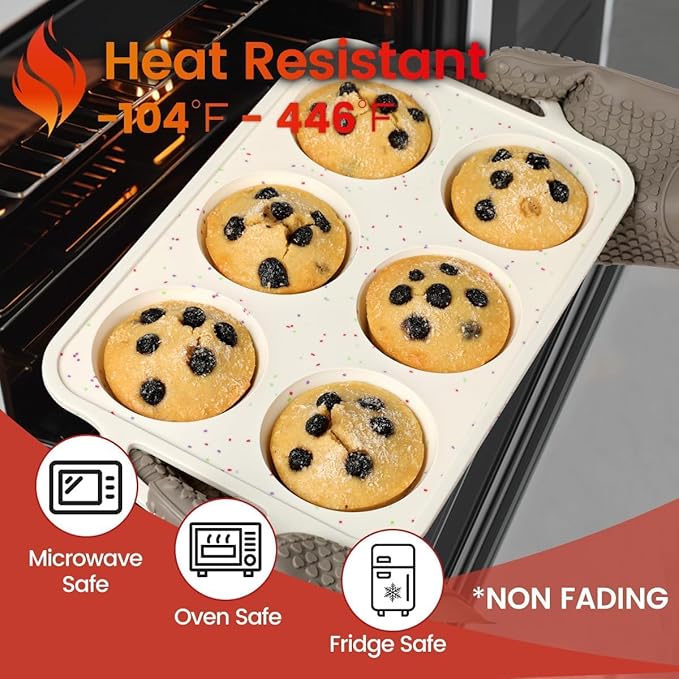 Jumbo Muffin Pan, Metal Reinforced Frame 3.5 inch Large Silicone Cupcake Pan 6 cups Large Muffin Pan with Handle Nonstick Jumbo Muffin Tin for Baking Giant Homemade Muffins, Cupcakes, Frittatas