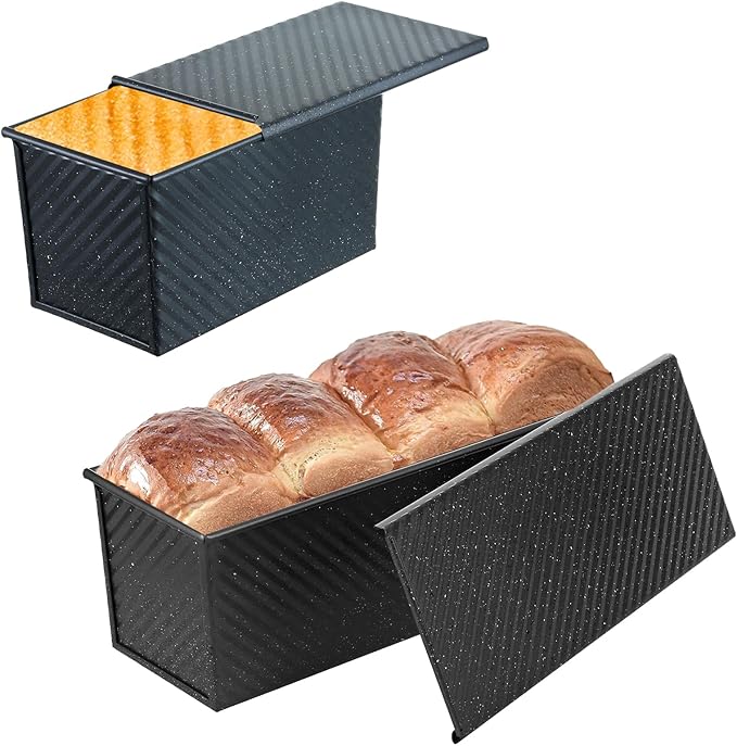 SS&CC Pullman Loaf Pan with Lid 2-Pack, 2.2lb & 1lb Carbon Steel Bread Pan for Homemade Sourdough & Sandwich Bread | Nonstick Bakeware, Heavy Duty & Easy Clean (Black, 1lb+2.2lb)