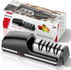 Professional Electric Knife Sharpener, 3-Stage Diamond Abrasive Sharpening System, Replaceable Sharpening Heads, 15° Precision Angle Guide for Kitchen Knives, Quick Blade Repair and Restoration