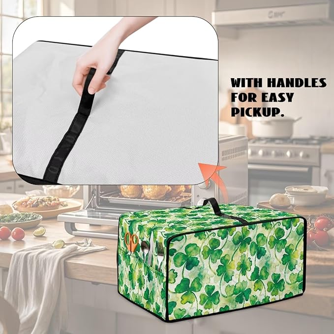 Clover Print Toaster Oven Cover Heavy Duty, Heat Resistant Dust-proof Toaster Cover Kitchen Small Appliance Protective Slipcover Washable Slipcover for Kitchen Counter, Green, S