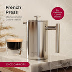 MuellerLiving French Press Coffee Maker 20oz, Stainless Steel French Press Coffee, 4 Filter Heat Resistant Double Insulated, Rust-Free, Food Grade, Dishwasher Safe Coffee Pot