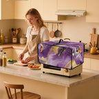 Marble Print Toaster Oven Cover, Dust-proof Heavy Duty Toaster Oven Cover for kitchen, Air Fryer with Accessory Pockets, Gold Violet, (Small-14.5*18.46*9 inches)