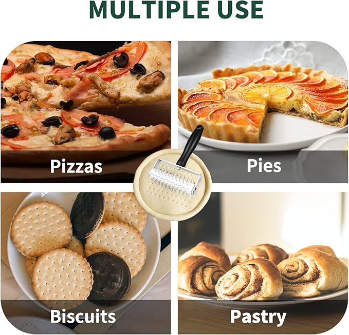 Pizza Dough Docker, Premium Dough Roller with Stainless Steel Spikes, Sturdy Pizza Docking Tool that Prevents Dough from Blistering, Time-Saver for Making Pizza Cookie Pie Pastry