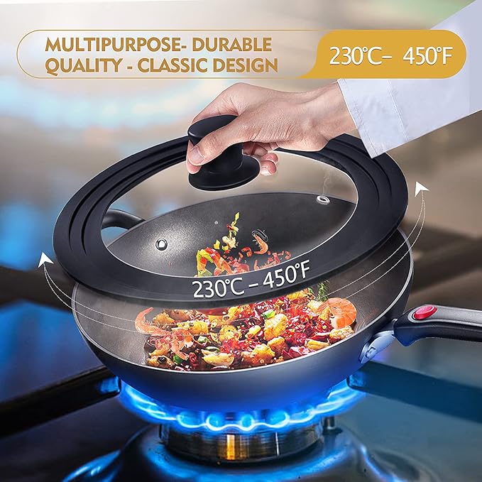 Ydeapi Universal Lid for Pots, Pans and Skillets, Pot Lid With Heat Resistant Silicone Rim and Tempered Glass,Fits 10", 11", 12" Diameter Pots and Pans
