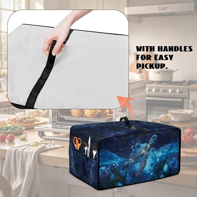 Starry Sky Ocean Turtle Print Toaster Oven Dust-proof Cover, Heat-resistant Anti Fingerprint Microwave Oven Cover, Compatible with Most Small Appliance (Medium-16.1 * 19.71 * 10 inches)