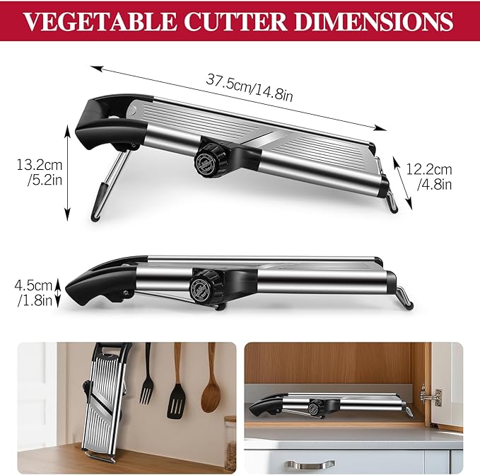 Masthome Mandoline Food Slicer Adjustable Thickness for Cheese Fruits Vegetables Stainless Steel Food Cutter Slicer Dicer with Extra Brush and Blade Guard for Kitchen