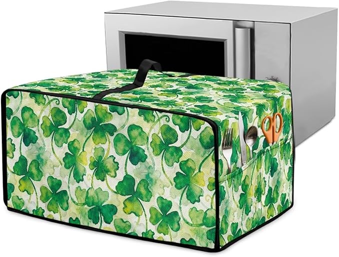 Clover Print Toaster Oven Cover Heavy Duty, Heat Resistant Dust-proof Toaster Cover Kitchen Small Appliance Protective Slipcover Washable Slipcover for Kitchen Counter, Green, M
