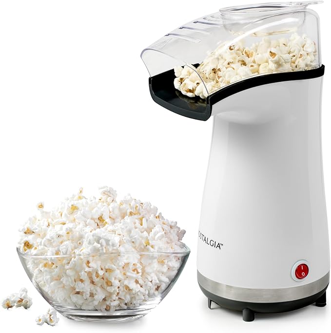 Nostalgia Air Popper Popcorn Maker – 16 Cups Oil-Free Pop Corn – Includes 4-oz Measuring Cup – Perfect for Family Movie Nights – White