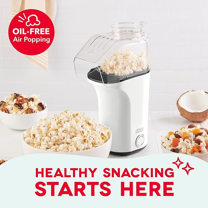 DASH Fresh Pop Popcorn Maker - Oil-Free, Air Popcorn Popper - With Measuring Cup & Recipe Guide - Perfect for Movie Nights - 16 Cups, White