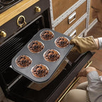 2 Packs Round Muffin Baking Pan, Premium Steel Muffin Pan for Baking, Cupcake Tin Cheesecake Pans, Bakeware Muffin Top Pan (6 Cups,Black)