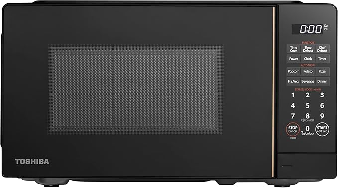 TOSHIBA Small Microwave Oven with 11 Power Levels, ChefDefrost, Sound On/Off & Eco Mode, 0.7 Cu Ft, 700W, Black, MM-EM07PA(BK)