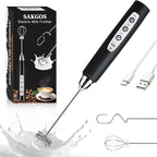 Sakgos Milk Frother Rechargeable Handheld-Electric Whisk 3 Speed Adjustable, Frother Wand Coffee with 3 Stainless Whisks, Electric Foam Maker, Drink Mixer Blender for Latte Cappuccino Matcha Egg