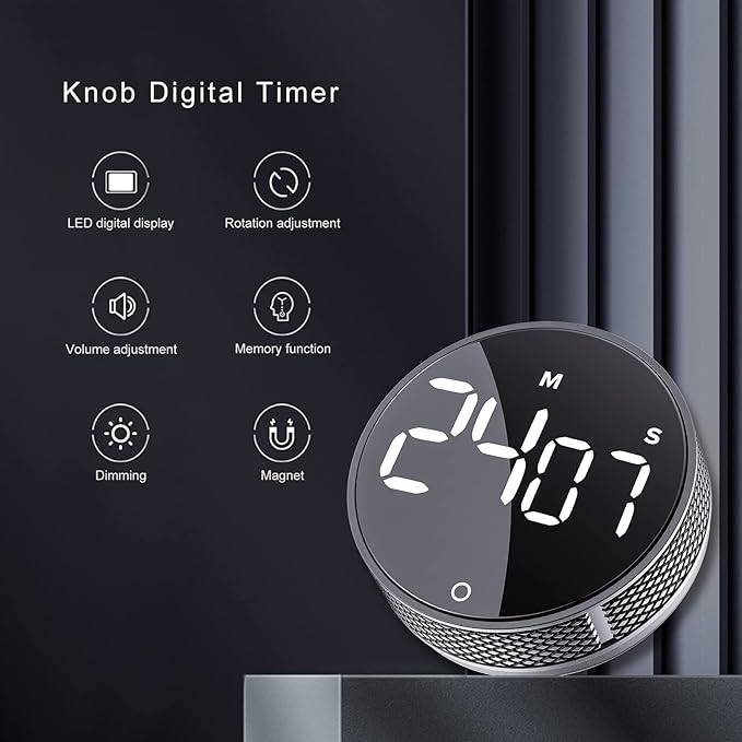AVINIA Digital Kitchen Timers, Visual timers Large LED Display Magnetic Countdown Countup Timer for Classroom Cooking Fitness Baking Studying Teaching, Easy for Kids and Seniors Silver
