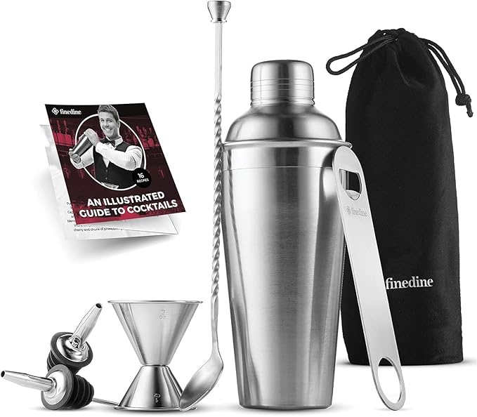 Cocktail Shaker Set 7-Piece, Bar Tools Stainless Steel Bartender Kit, with All Bar Accessories, Cocktail Strainer, Double Jigger, Bar Spoon, Bottle Opener, Pour Spouts
