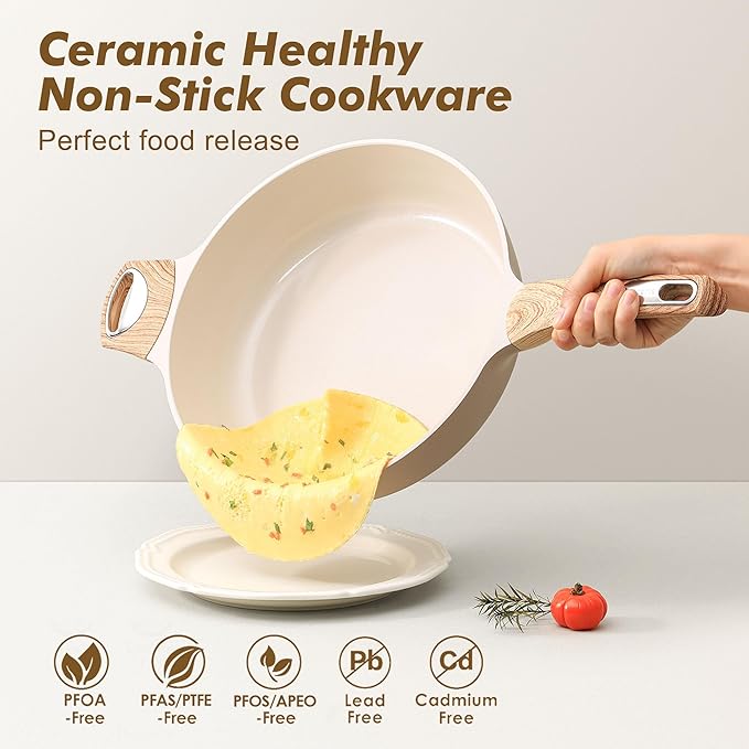 SENSARTE Ceramic Nonstick Frying Pan Skillet with Lid, 12 Inch Large Deep Frying Pan, 5 QT Saute Pan, Induction Pan, Healthy Non Toxic Cooking Pan with Helper Handle, PFOA PFAS PTFE Free