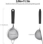 18/8 Stainless Steel Mesh Strainer: U-Taste 3.9 Inch Kitchen Fine Mesh Sieve Food Colander with Riveted Sturdy Silicone Handle and 30 Mesh Hole for Straining Flour, Quinoa, Tea, Juice (Black)