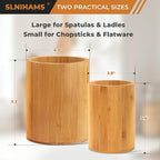 Bamboo Utensil Holder, 7.3"+5.4" Set of 2 Utensil Holders for Kitchen Counter, Bamboo Spoon and Chopstick Organizer, Flatware, Spatula & Silverware Storage Containers, for Countertop & Pantry