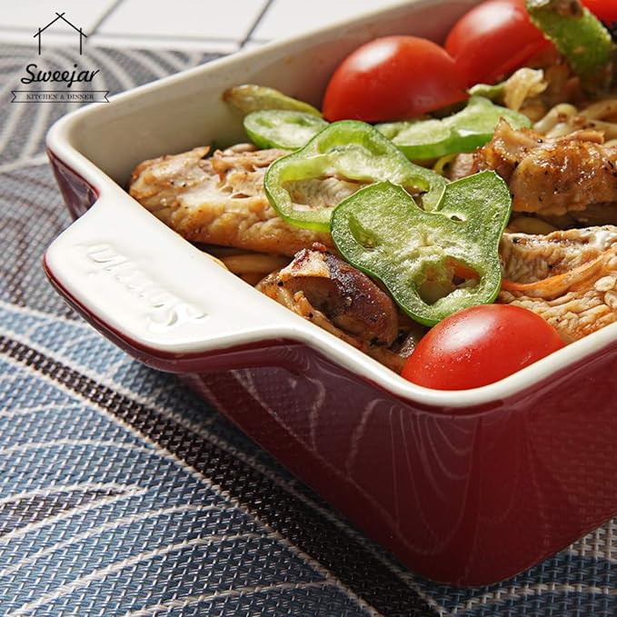 Sweejar Ceramic Bakeware Set, Rectangular Baking Dish for Oven Lasagna Pans for Cooking, Kitchen, Cake Dinner, Banquet and Daily Use, 11.8 x 7.8 x 2.75 Inches of Baking Pans (Red)