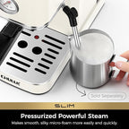 CHULUX Slim Espresso Machine with Milk Frother, 20 Bar Professional Italian Pump Espresso Coffee Machine for Home Cappuccino & Latte Maker, Stainless Steel, Creamy