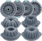 Tongjude 4 Pieces Silicone Fluted Tube Cake Pans, 7 Cups Tube Baking Pan, Jello Mold, Silicone Molds for Homemade Cake, Bread and Jello, Non-Stick, Grey