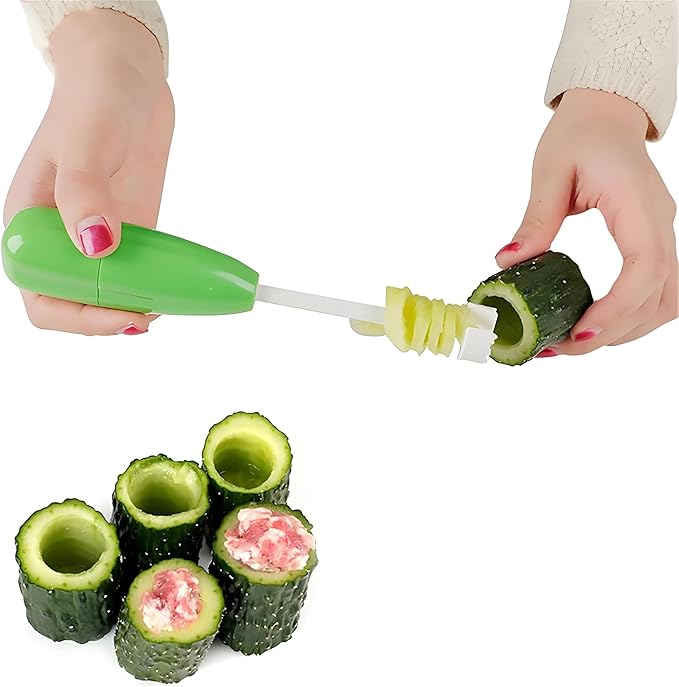 Veggie Corkscrew,Hollow-Out Veggie Drill,4 Sizes Replaceable Head Vegetable Spiral Cutter Digging Tool Kitchen Gadget,Easy Remove The Seeds Of Your Veggies & Fruits