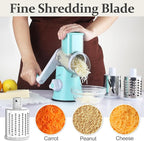Cambom Rotary Cheese Grater Hand Crank Cheese Shredder for Fresh Cheese, Vegetable, Nuts,Non-slip Suction Base, Five Blades, Blue