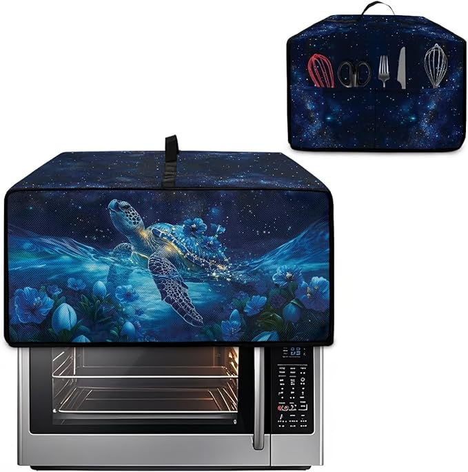 Starry Sky Ocean Turtle Print Toaster Oven Dust-proof Cover, Heat-resistant Anti Fingerprint Microwave Oven Cover, Compatible with Most Small Appliance (Small-14.5 * 18.46 * 9 inches)