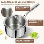 EWFEN 3 Ply Stainless Steel Sauce Pan Set with Lids, 1 & 2 & 3 Quart Multipurpose Cooking Pot, Stay-Cool Handle, Induction Oven Dishwasher Safe, 1QT & 2QT & 3QT