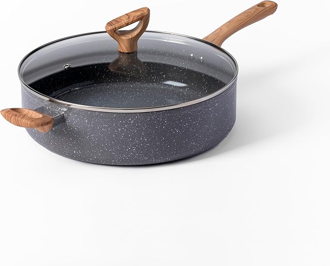 T-fal Revive Ceramic Nonstick Frying Pan with Lid, 6 Qt, Oven Safe to 350°F Cookware, Skillet Pots and Pans, Grey Granite