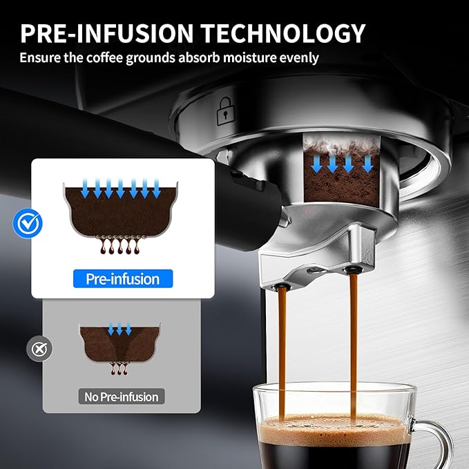 20Bar Espresso Machine with Hot & Rapid Cold Brew, Stainless Steel Coffee Makers, Cappuccino Latte Machine with Milk Frother Steam Wand for Home, 45oz Removable Water Tank, Touchscreen, Silver