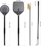 Pizza Turning Peel 9 Inch Perforated Pizza Peel and Pizza Brush Ash Rake 4 Piece Wood Fired Commercial Pizza Oven Utensil Kit with 40-Inch Aluminum Handle