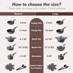 SENSARTE Pots and Pans Set Non stick, Non toxic Healthy Induction Cookware Sets, 14 Pcs Non Stick Kitchen Cooking Set with Frying Pans Set & Saucepan, PFOA PFOS APEO Free, Black