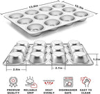 TeamFar 12-Cup Muffin Pan, Stainless Steel Muffin Tin Metal Cupcake Baking Pan for Oven, Regular Size & Non Toxic, Easy Clean & Dishwasher Safe