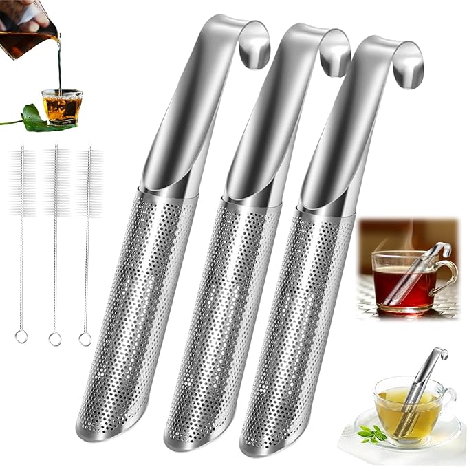 Tea Infusers For Loose Leaf Tea - Stainless Steel Office, Home & Travel - Set of 3 - Includes Strainers, Cleaning Brush