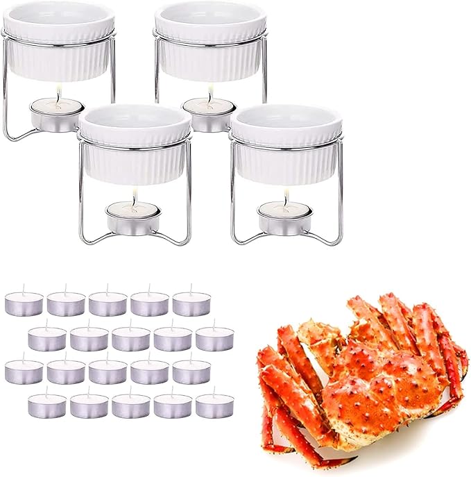 Luvan 4 Pieces Butter Warmers,Butter Warmers For Seafood with 20 Pieces Tealight Candles,Ceramic Butter Warmer Set for Chocolate or Cheese,Fondue- Dishwasher Safe,Microwave Safe, Oven Safe