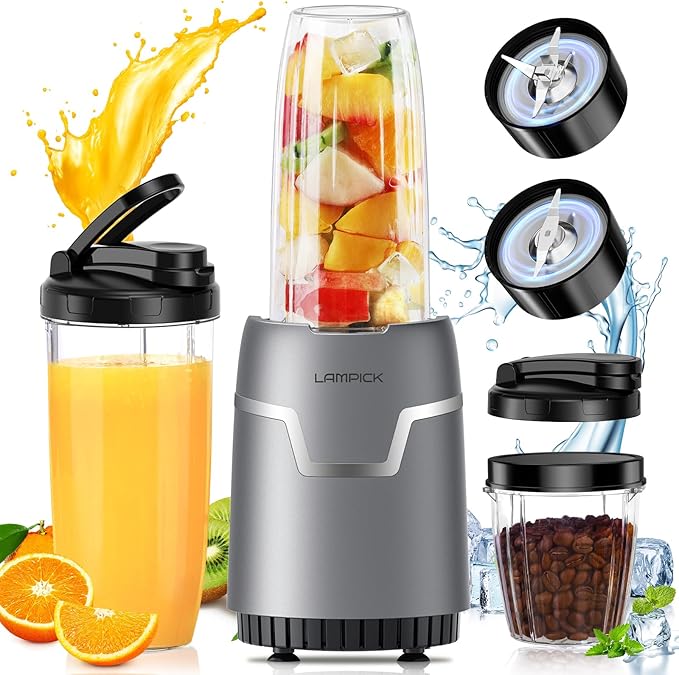 Smoothie Blender, 1100W Personal Blender for Shakes and Smoothies, Blenders and Grinder Combo for Kitchen with 2 * 22 Oz To-Go Cup and Lid for Protein Shake, Baby Food, Frozen Drink