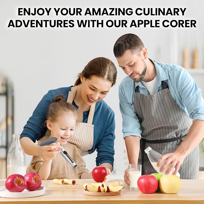 SCHVUBENR Premium Apple Corer Tool - Easy to Use and Clean - Sturdy Apple Remover with Sharp Serrated Tips - Stainless Steel Corers for Apple and Pear - Core Fruits with Ease(Silver)